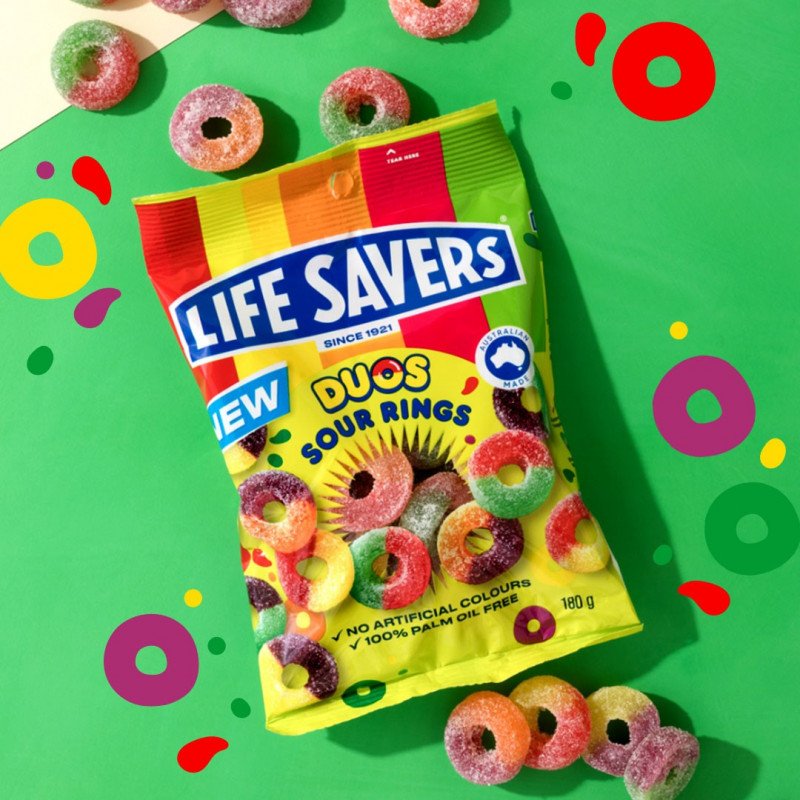 [CLEARANCE: 17/04/2024] Lifesavers Duos Sour Rings 180g