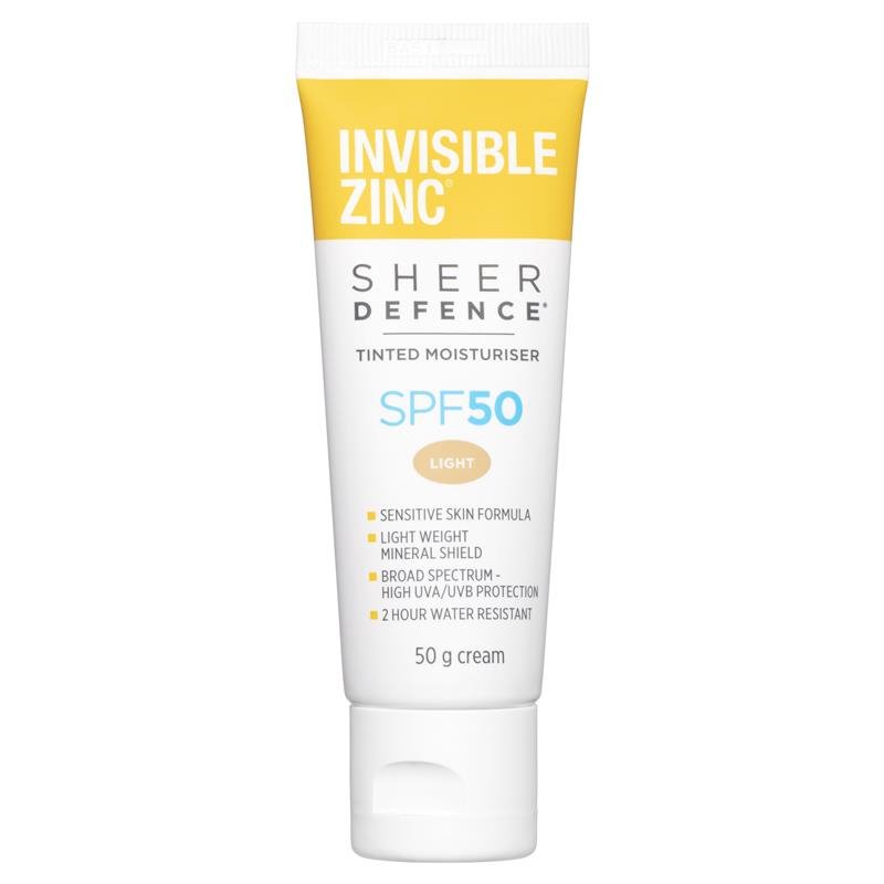 [Expiry: 06/2026] Invisible Zinc Sheer Defence Tinted Moisturiser SPF 50+ Light 50g