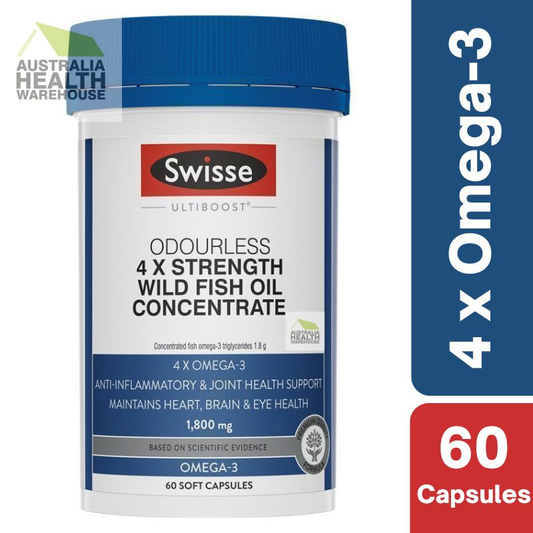 [Expiry: 08/2025] Swisse Ultiboost 4 x Strength Wild Fish Oil Concentrate 60 Capsules