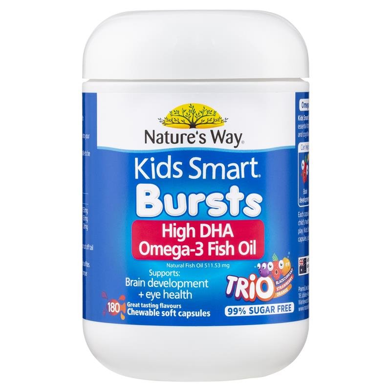 [Expiry: 10/2025] Nature's Way Kids Smart Bursts High DHA Omega-3 Fish Oil Trio 180 Capsules