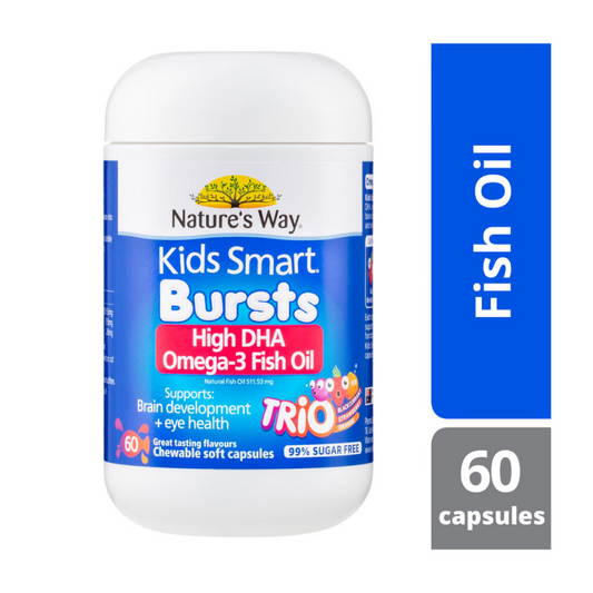 [Expiry: 09/2025] Nature's Way Kids Smart Bursts High DHA Omega-3 Fish Oil Trio 60 Capsules