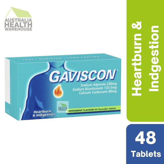 [Expiry: 05/2026] Gaviscon Heartburn & Indigestion Relief Peppermint 48 Chewable Tablets