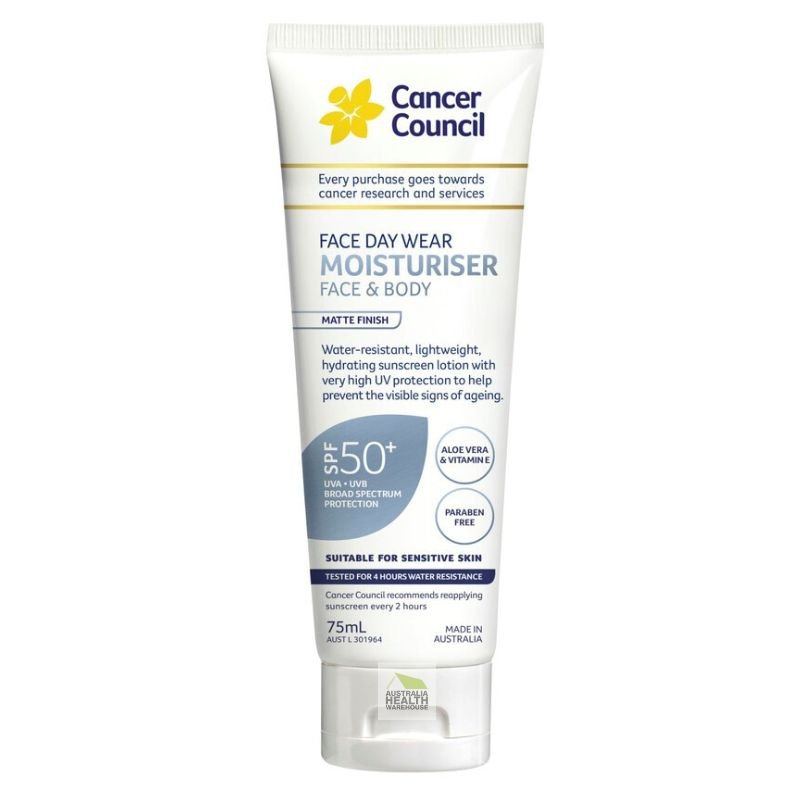 [Expiry: 08/2026] Cancer Council Face Day Wear Moisturiser Face & Body Matte Finish SPF 50+ 75mL (Blue)