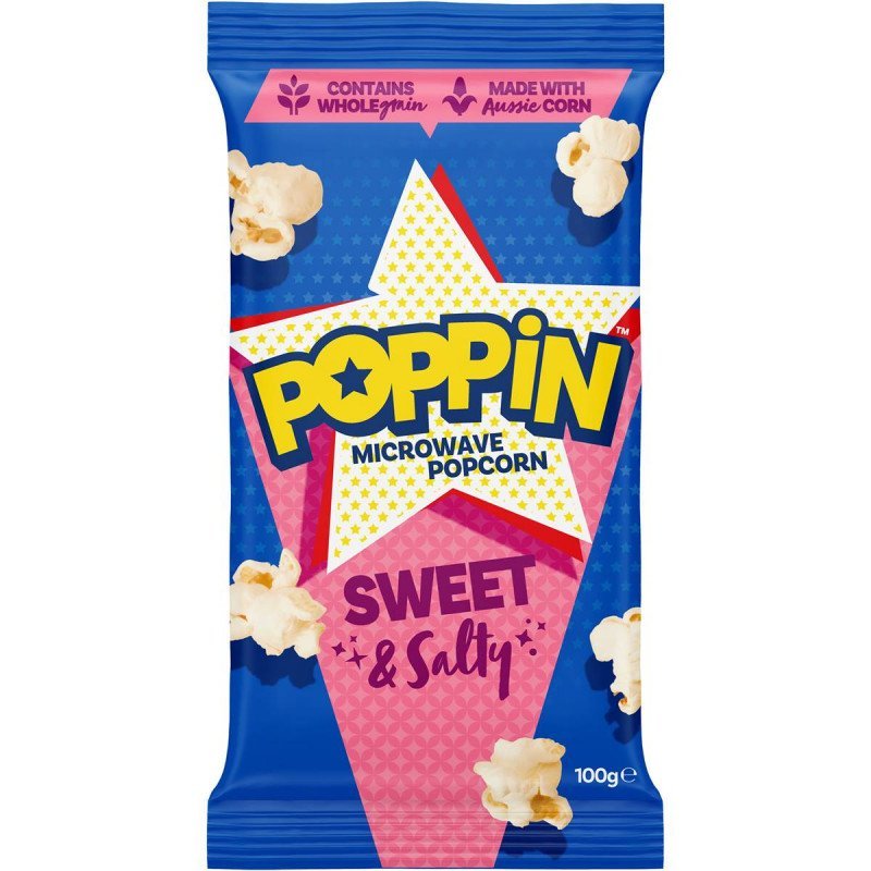 [Expiry: 21/06/2025] Poppin Microwave Popcorn Sweet & Salty Flavour 100g