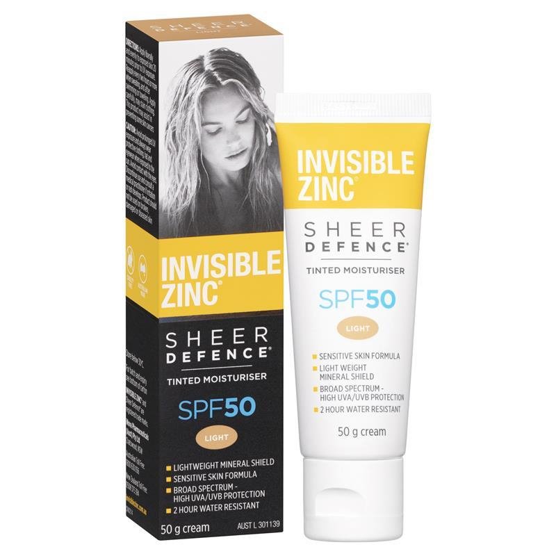 [Expiry: 06/2026] Invisible Zinc Sheer Defence Tinted Moisturiser SPF 50+ Light 50g