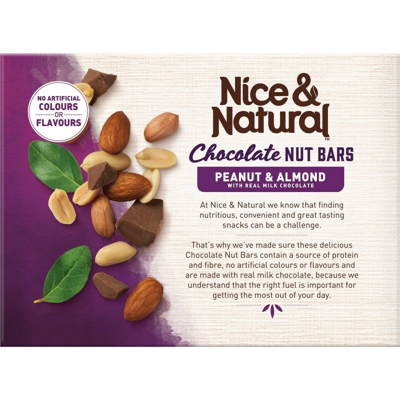 Nice & Natural Chocolate Nut Bars Peanut & Almond 6 Bars 180g [20 May 2024]