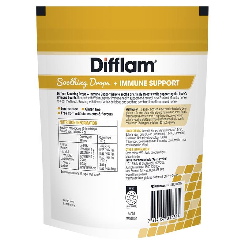 [Expiry: 05/2025] Difflam Soothing Drops + Immune Support Honey & Lemon 20 Drops