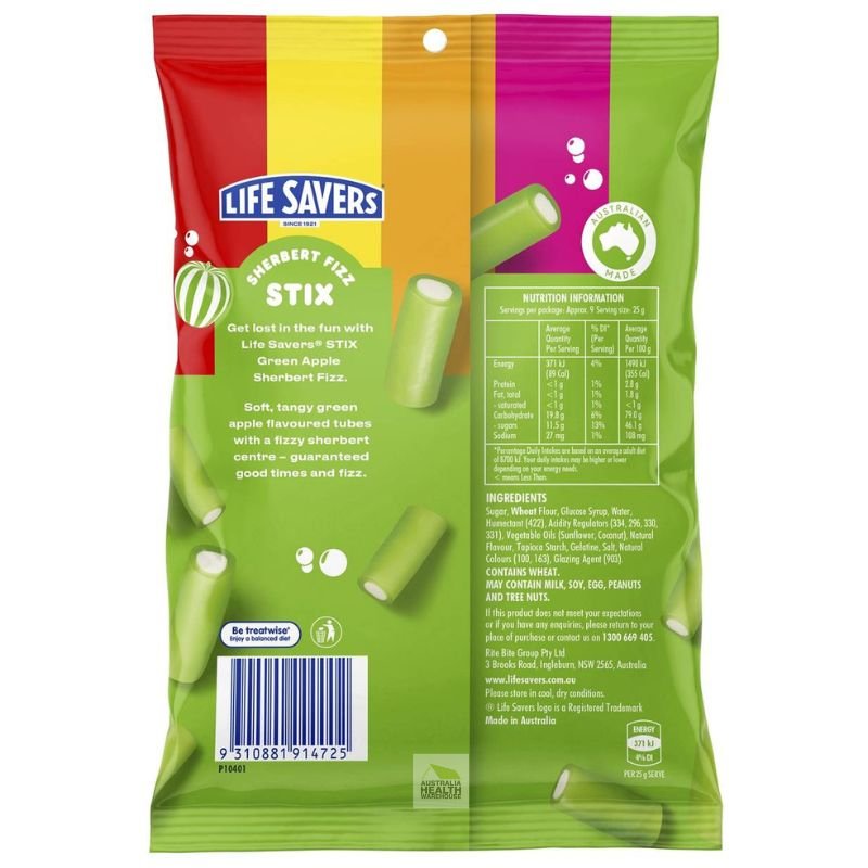 Lifesavers Green Apple Sherbert Fizz Stix 220g [20 February 2024]