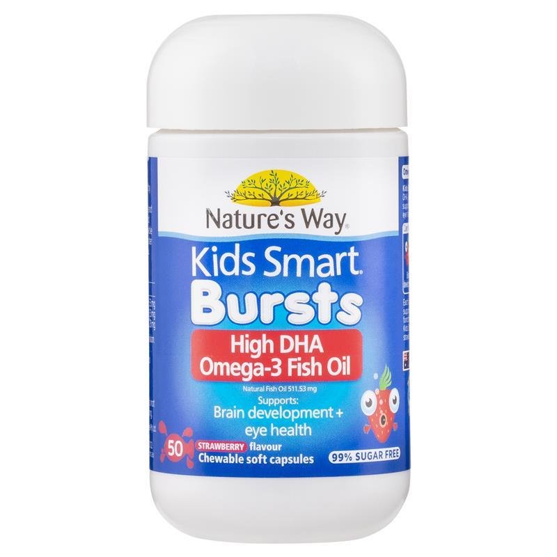 [Expiry: 08/2026] Nature's Way Kids Smart Bursts Omega 3 Fish Oil Strawberry 50 Chewable Capsules