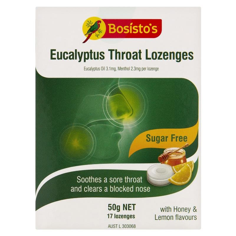 [Expiry: 10/2025] Bosisto's Sugar Free Eucalyptus 17 Throat Lozenges 50g