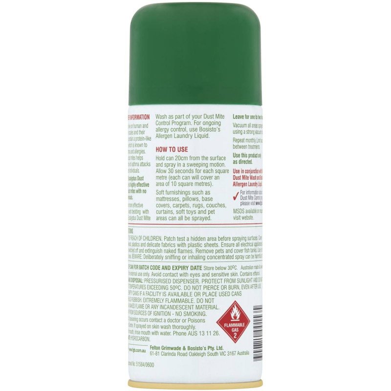 [Expiry: 11/2025] Bosisto’s Eucalyptus Dust Mite Spray 200g