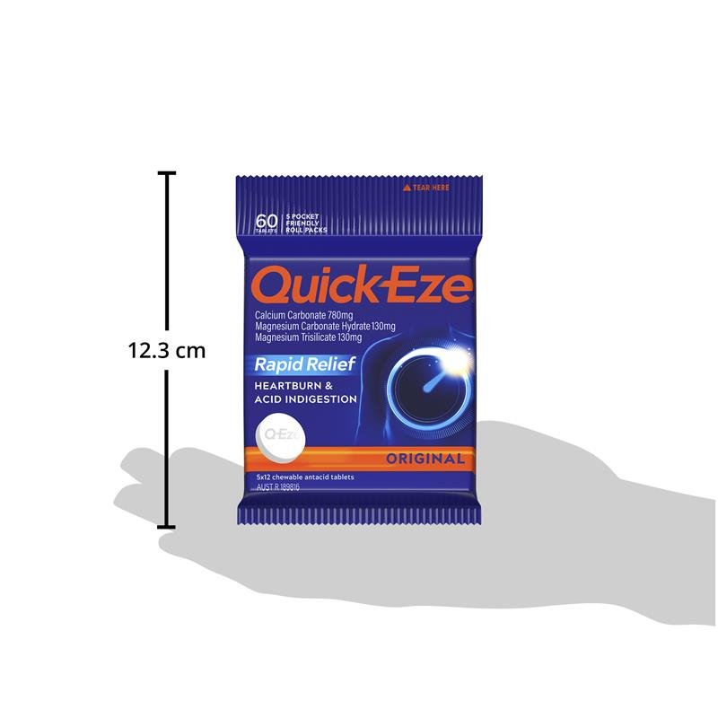 [CLEARANCE Expiry: 08/2024] Quick-Eze Antacid Original 5x12 Chewable Tablets Multipack