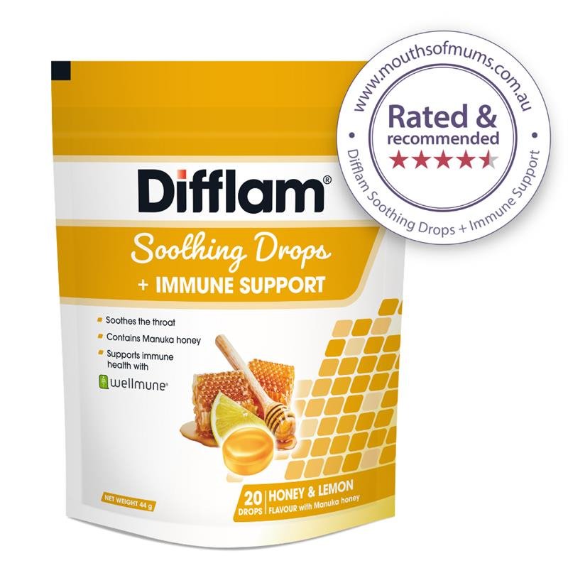 [Expiry: 05/2025] Difflam Soothing Drops + Immune Support Honey & Lemon 20 Drops