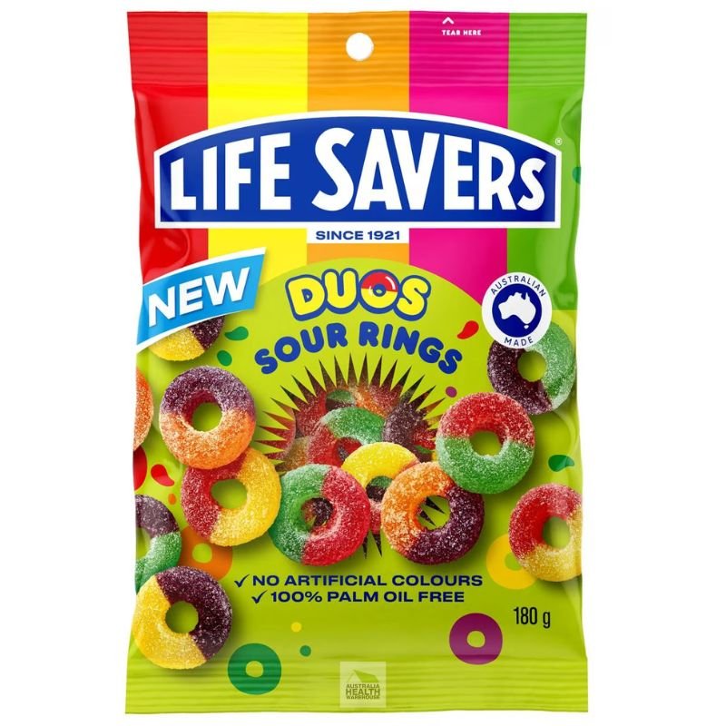 [CLEARANCE: 17/04/2024] Lifesavers Duos Sour Rings 180g