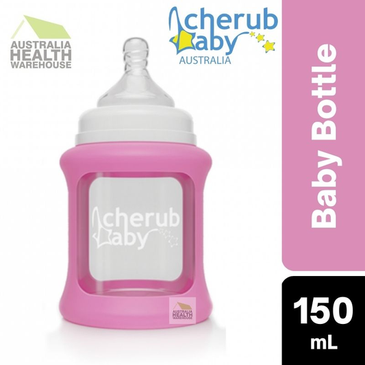 Cherub Baby Glass Bottles Wide Neck 0 Month+ 150ml Single Pack - Pink