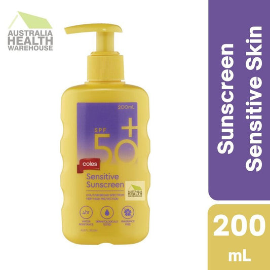 [CLEARANCE Expiry: 12/2024] Coles SPF 50+ Sensitive Sunscreen Pump 200mL