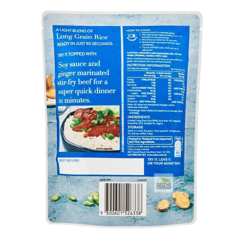 [CLEARANCE Expiry: 01/08/2024] Coles Long Grain White Microwave Rice 250g