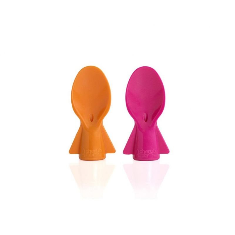 Cherub Baby Universal Baby Food Pouch Spoons 2 Pack - Pink & Orange